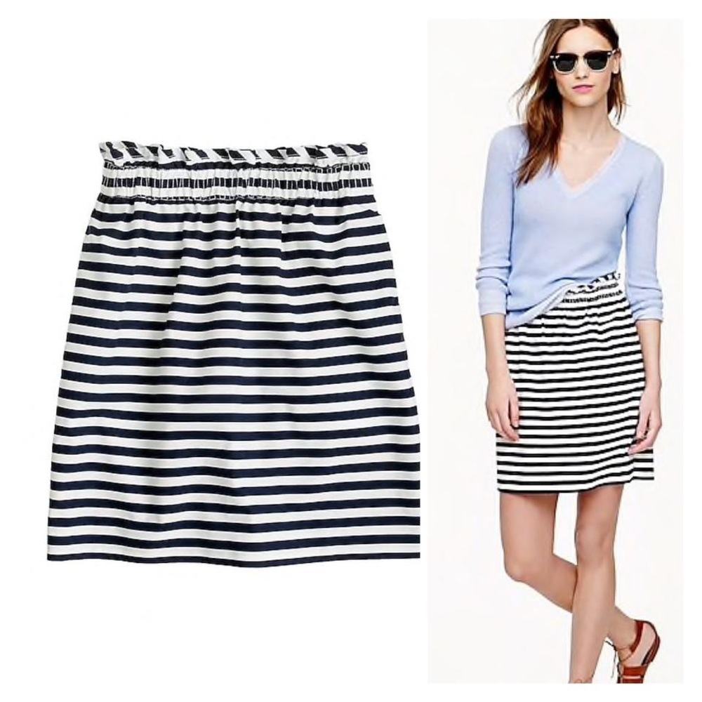J Crew Navy & White Striped Linen Sidewalk Skirt